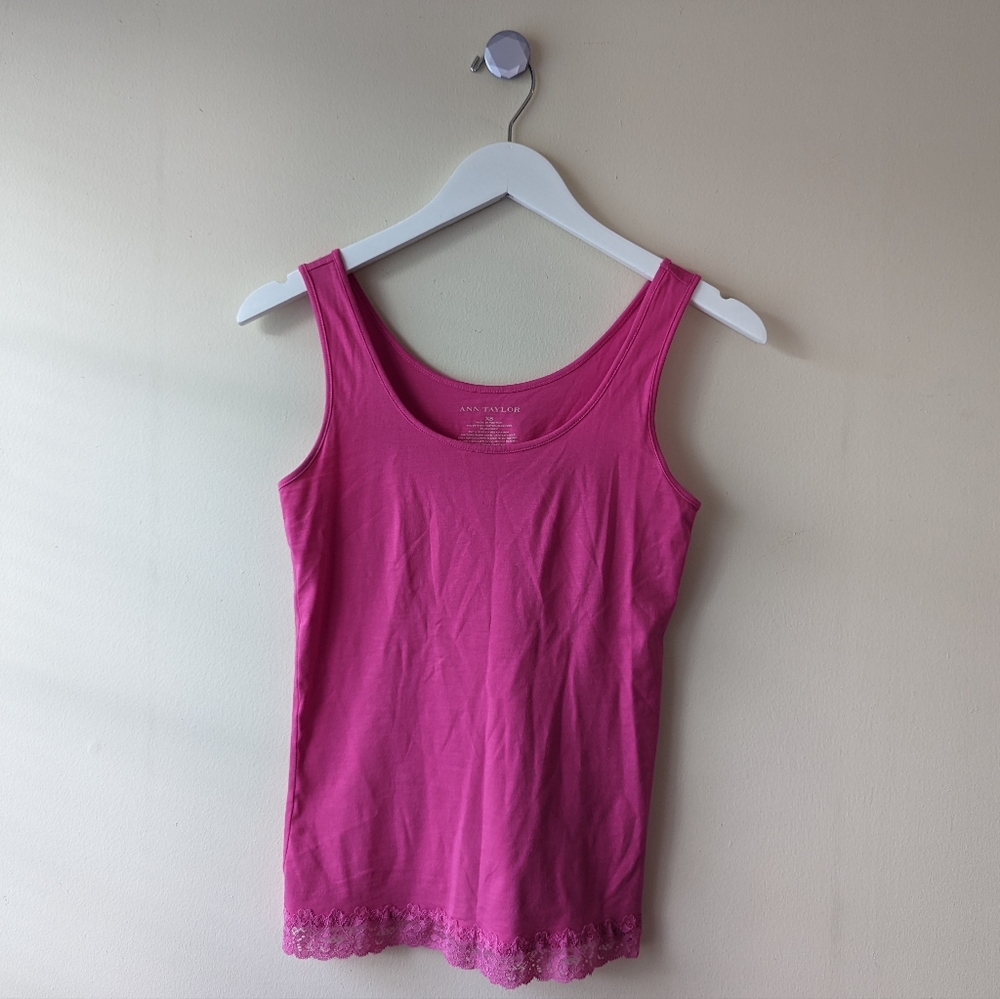 Ann Taylor Pink Sleeveless Tank Top Lace Bottom X Small